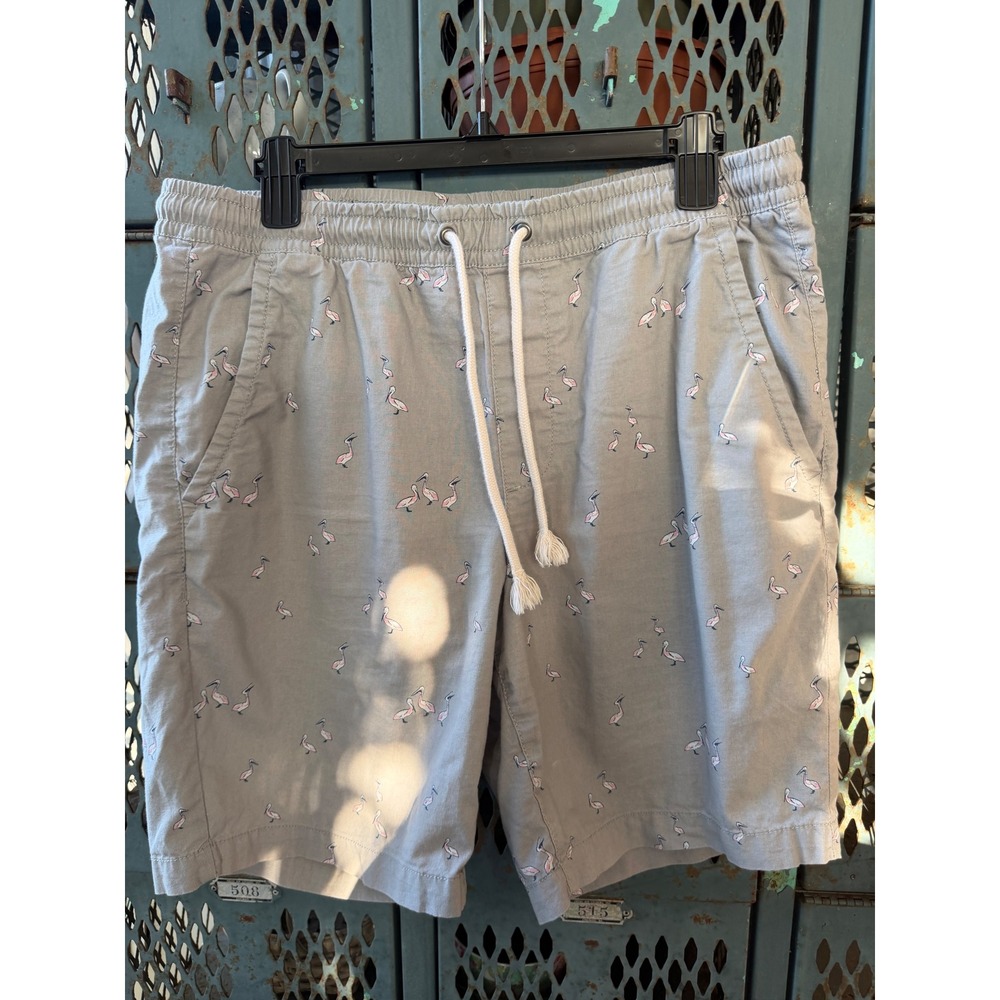 Urban Pipeline Mens Gray Pelican Print Cotton Drawstring Shorts Size Medium